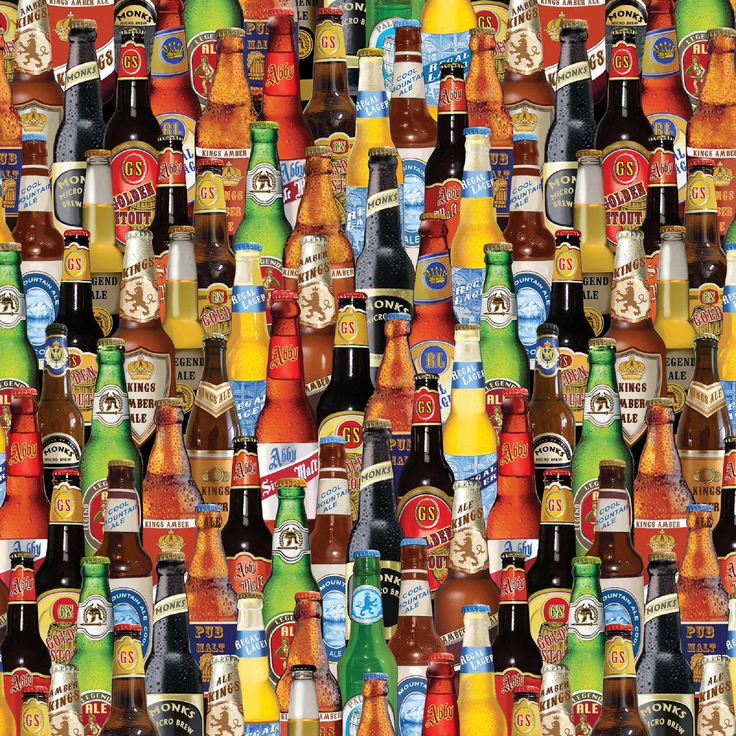 Ale House by Benartex-BTY-Bottles Stacked-All Over Design