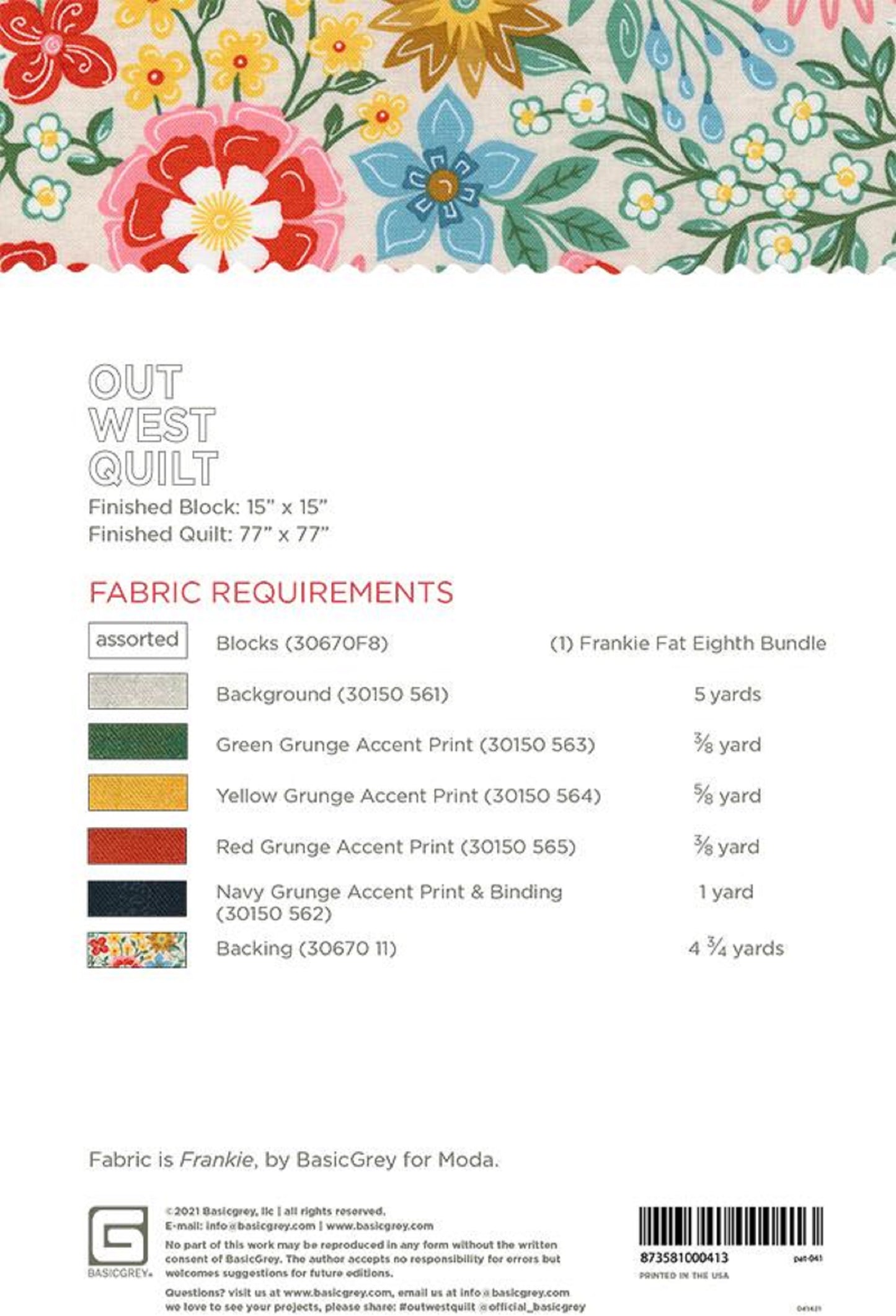 Out West Quilt Pattern-Basic Grey