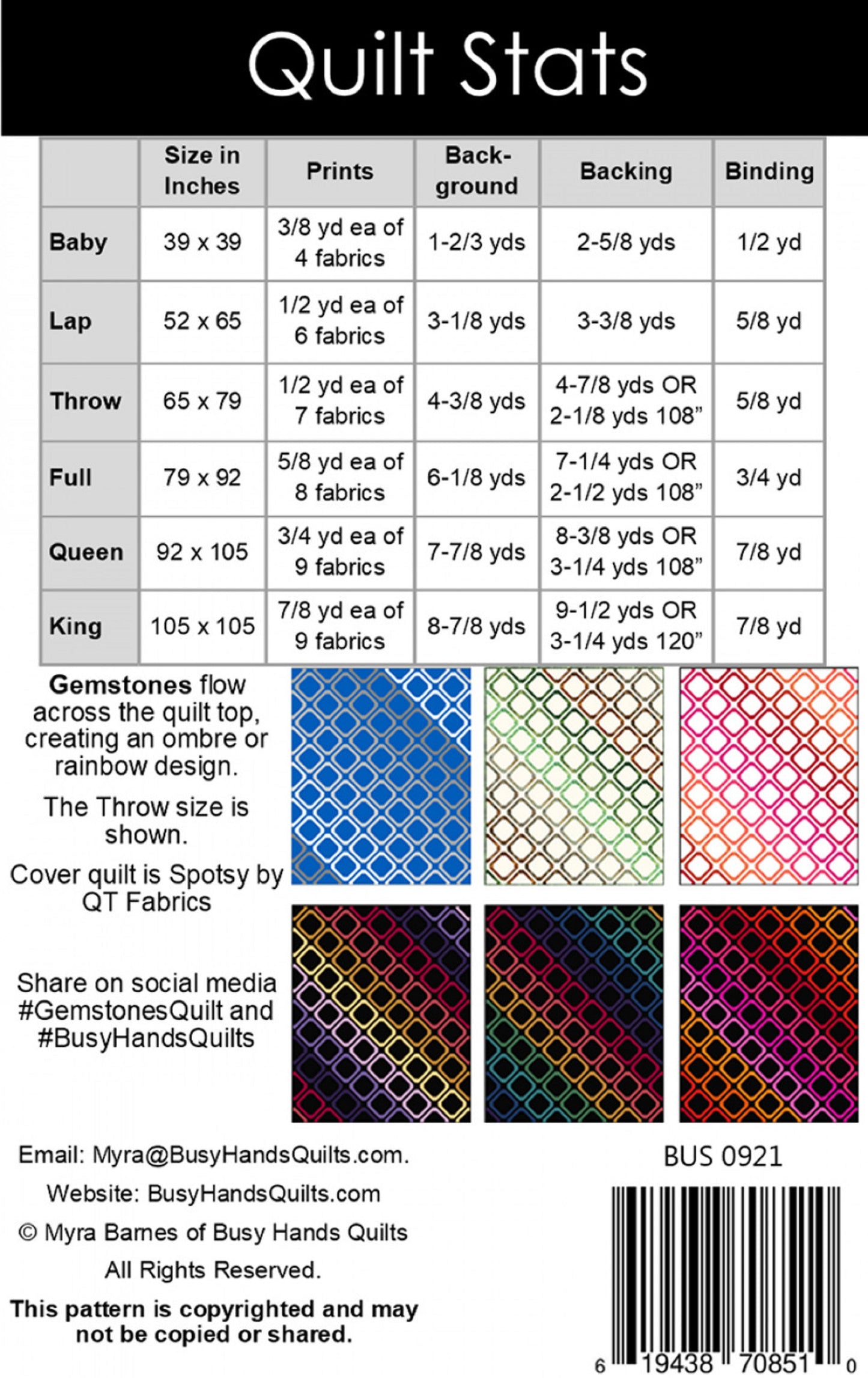 Gemstones Quilt Pattern by Busy Hands Quilts-6 Sizes Included