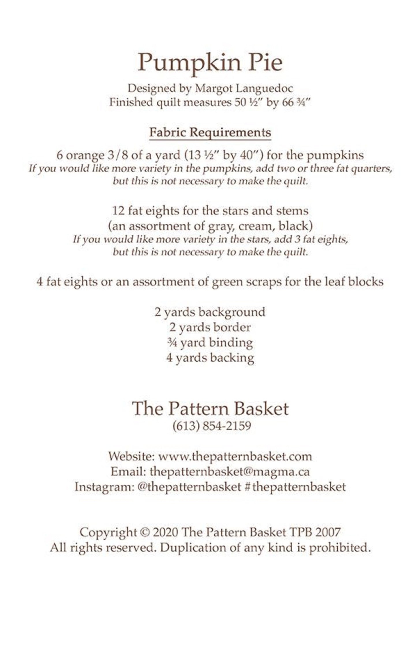 Pumpkin Pie Quilt Pattern by The Pattern Basket