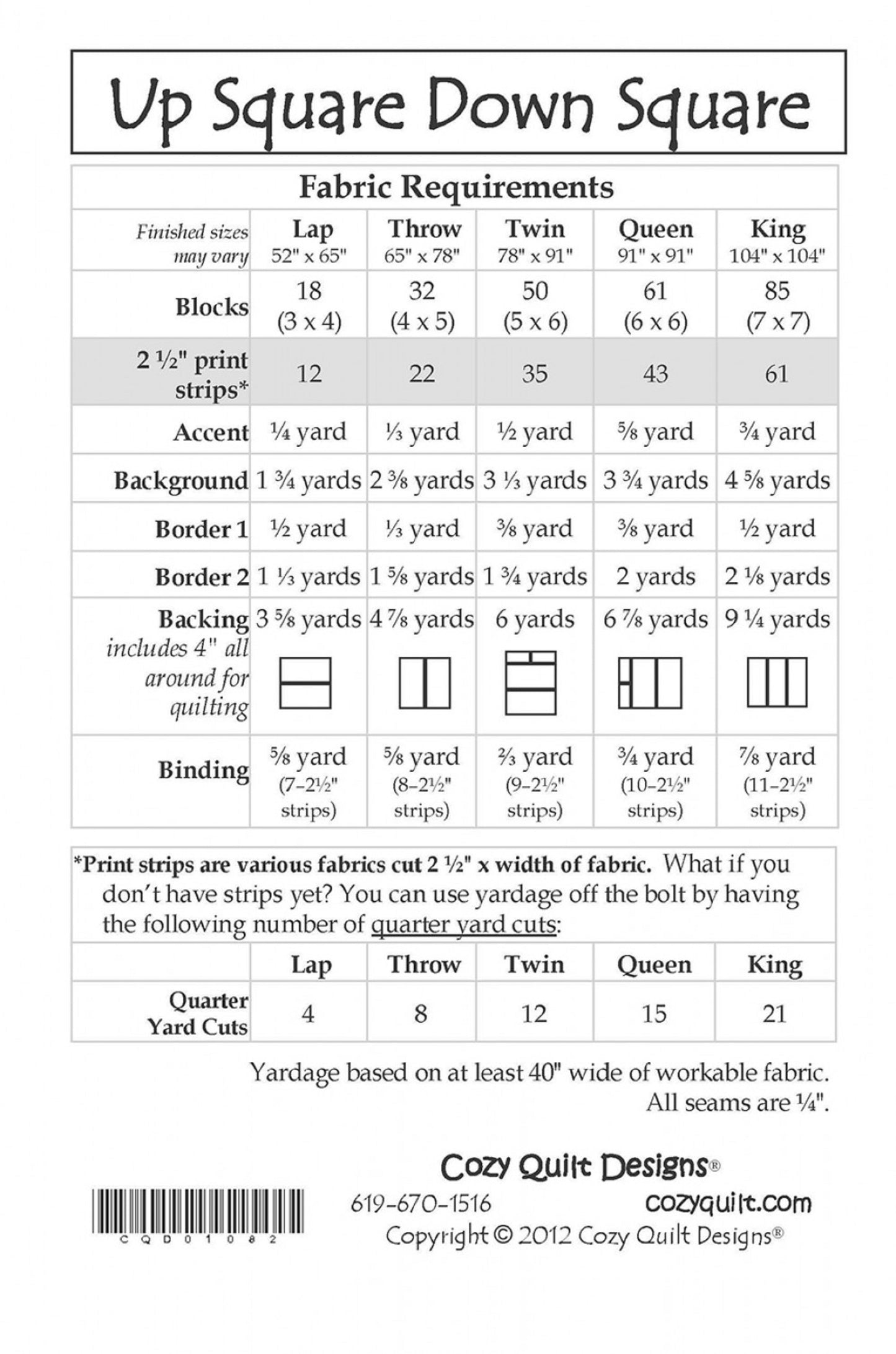 Up Square Down Square Quilt Pattern-Cozy Quilt Designs-5 sizes Incl.