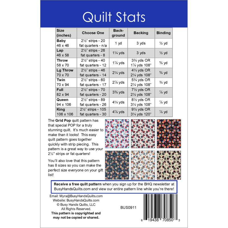 Grid Pop Quilt Pattern by Busy Hands Quilts-8 Sizes Included