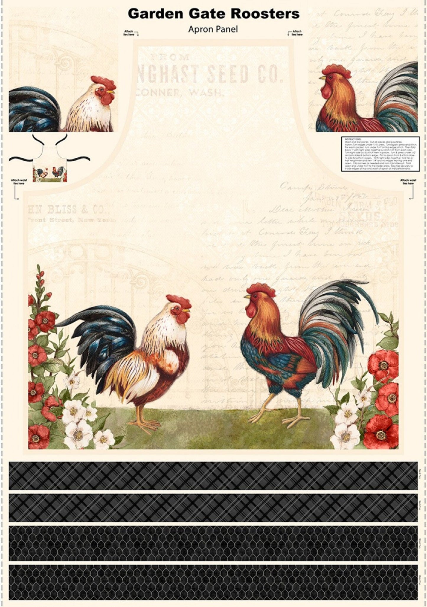 Golden Gate Rooster Apron Panel-Wilmington Prints