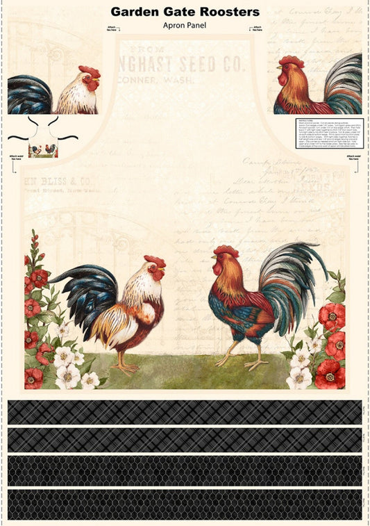 Garden Gate Rooster Apron Panel by Wilmington Prints