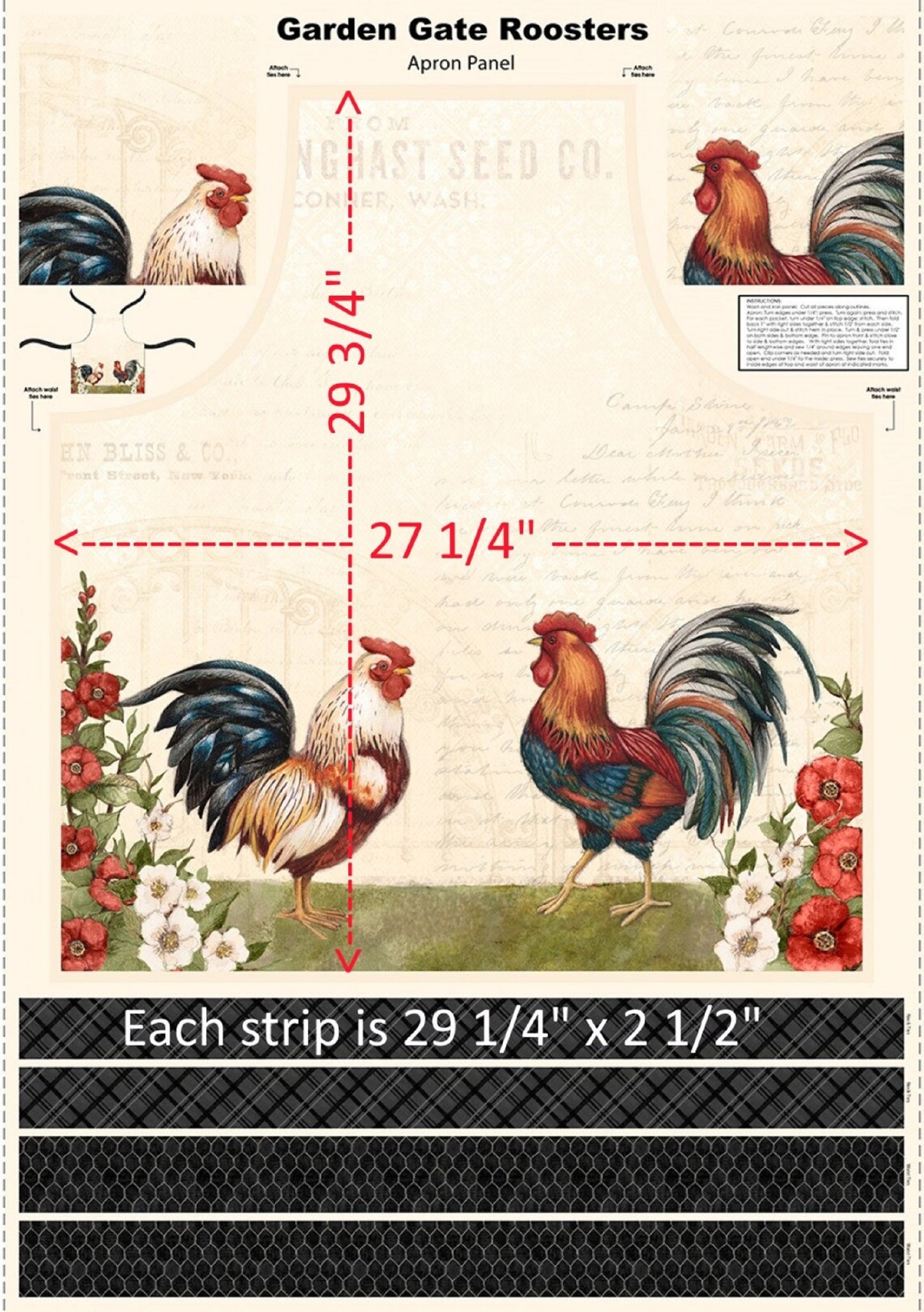 Golden Gate Rooster Apron Panel-Wilmington Prints