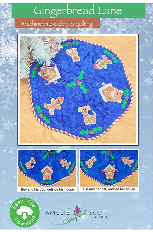 Gingerbread Lane Table Topper Pattern-Machine Embroidery & Quilting