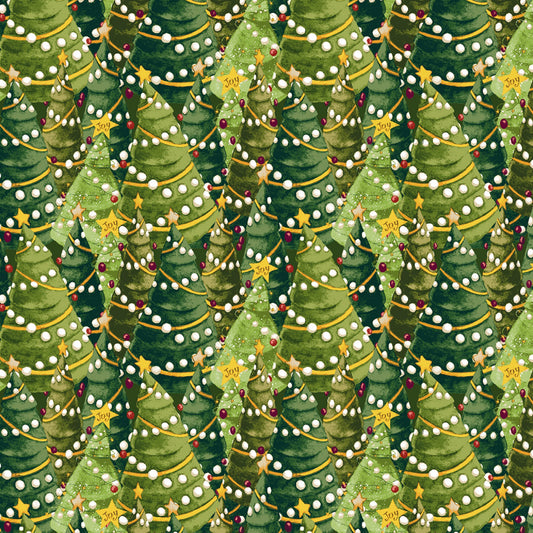 Gingerbread Christmas-Trees Stacked-All Over Design-Clothworks-BTY