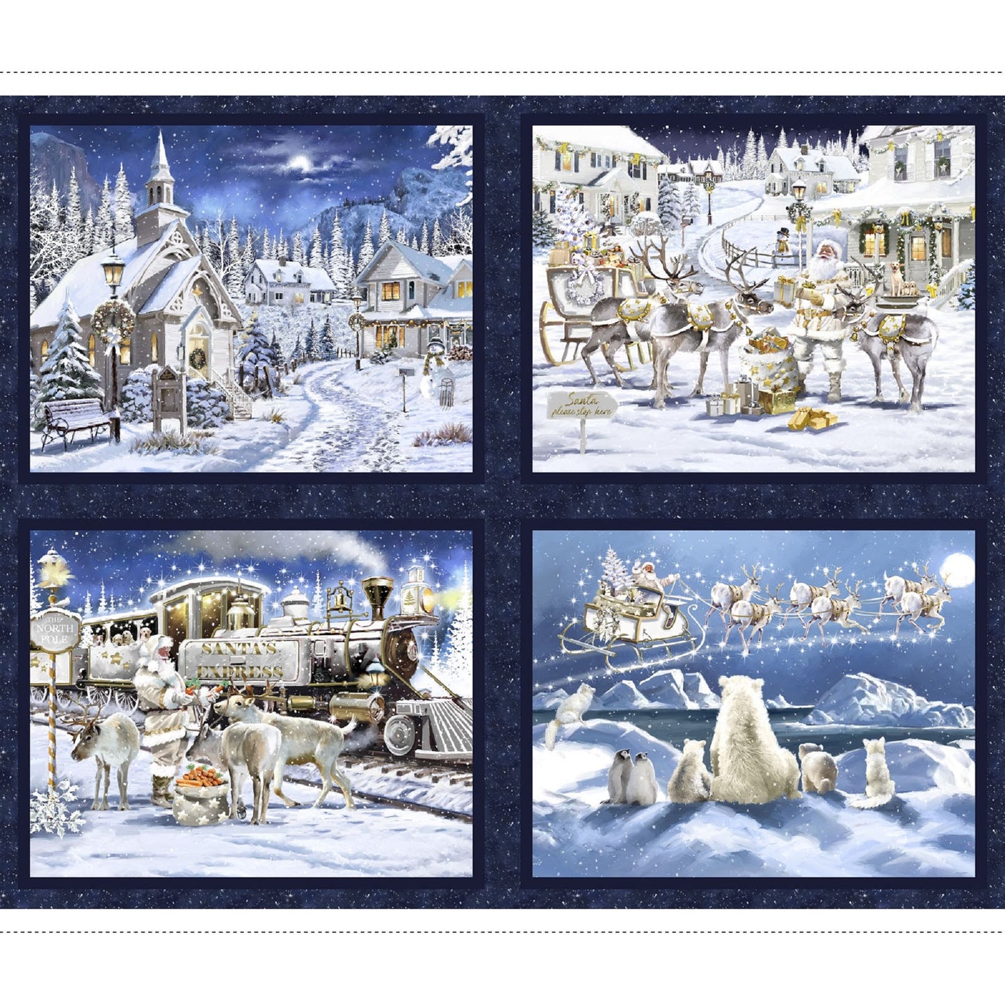 Here Comes Santa Panel-4 Pictures-3 Wishes-1 Yard Panel