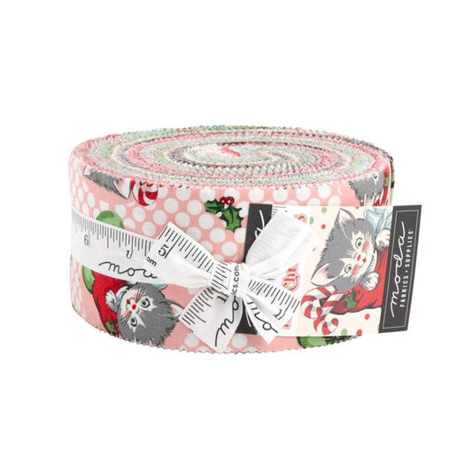 Kitty Christmas Jelly Roll-Moda Fabrics-40-2-1/2 inch Strips