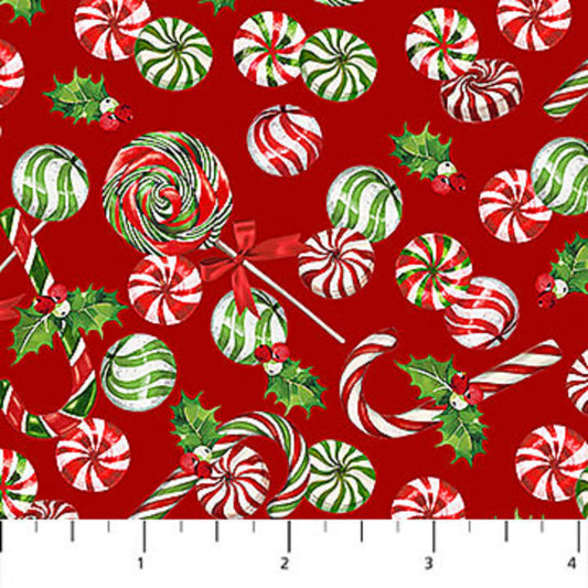 Letters to Santa-Christmas Candies Tossed on Red B/G-BTY-Northcott Fabrics