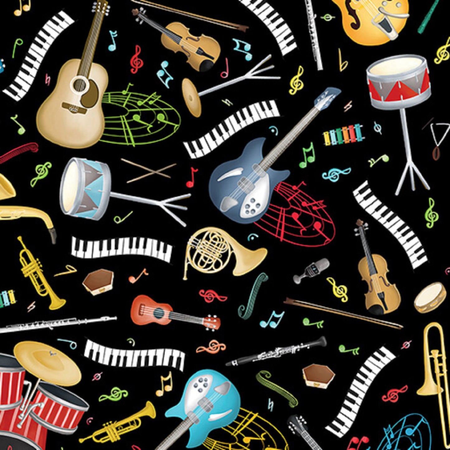 Making Music-Musical Instruments Tossed-Black Backgroud-BTY