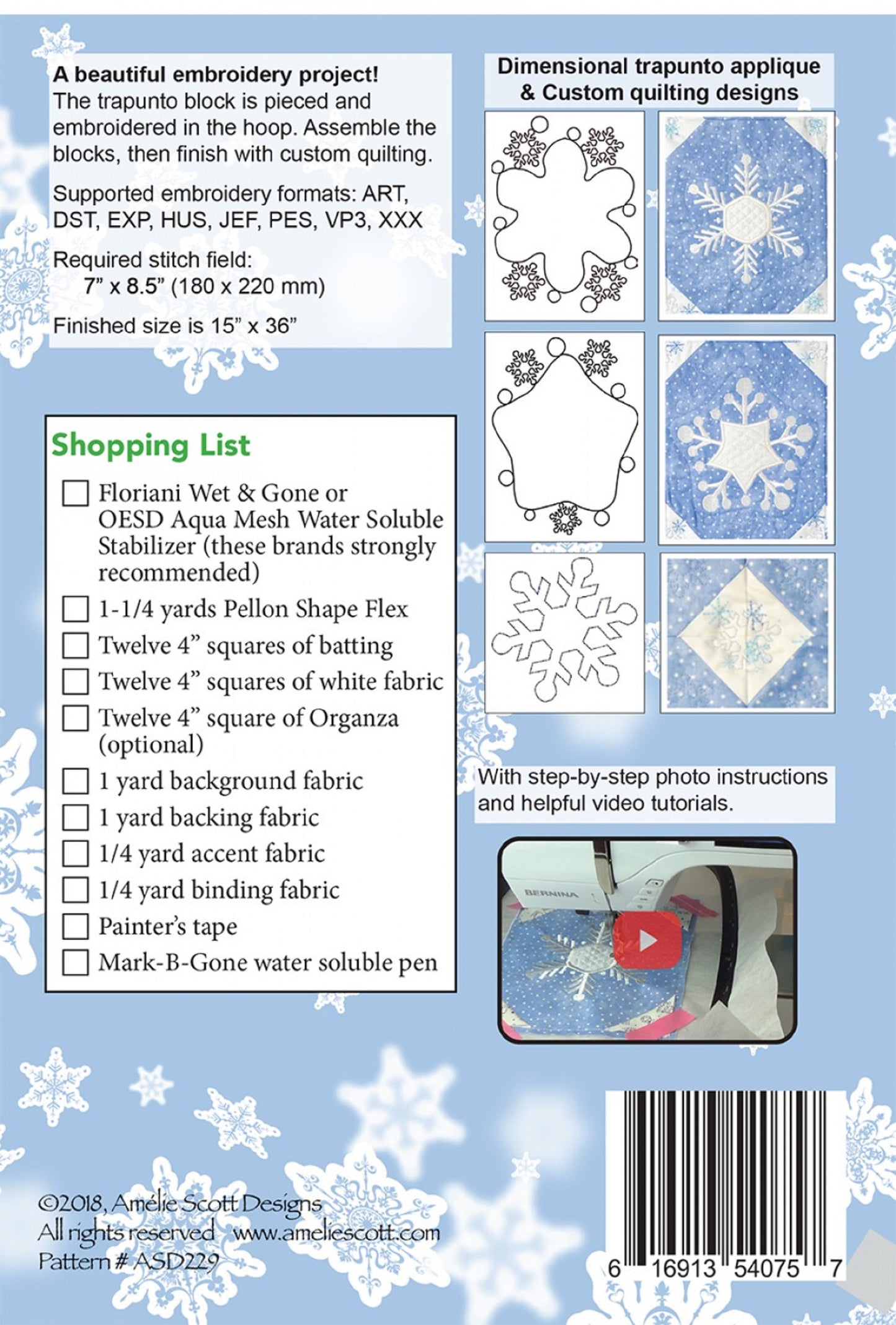 Tarpunto Snowflake Runner Pattern by Amelie Scott Designs