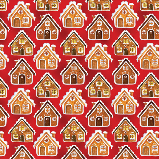 Gingerbread Houses on Red B/G-Benartex Fabrics-BTY