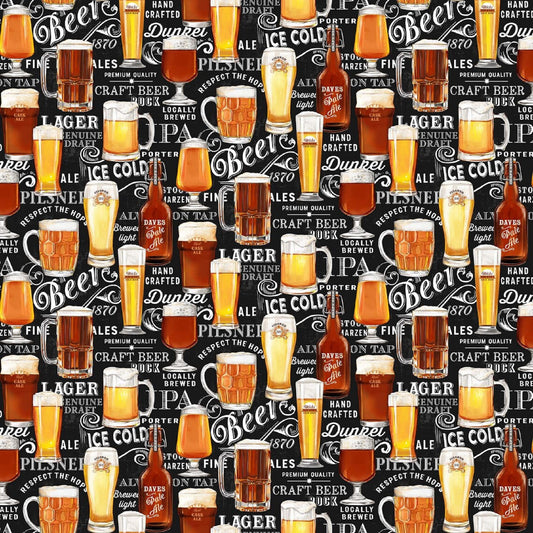 The Cave by Northcott Fabrics-BTY-Beer Glasses and Names of Beers