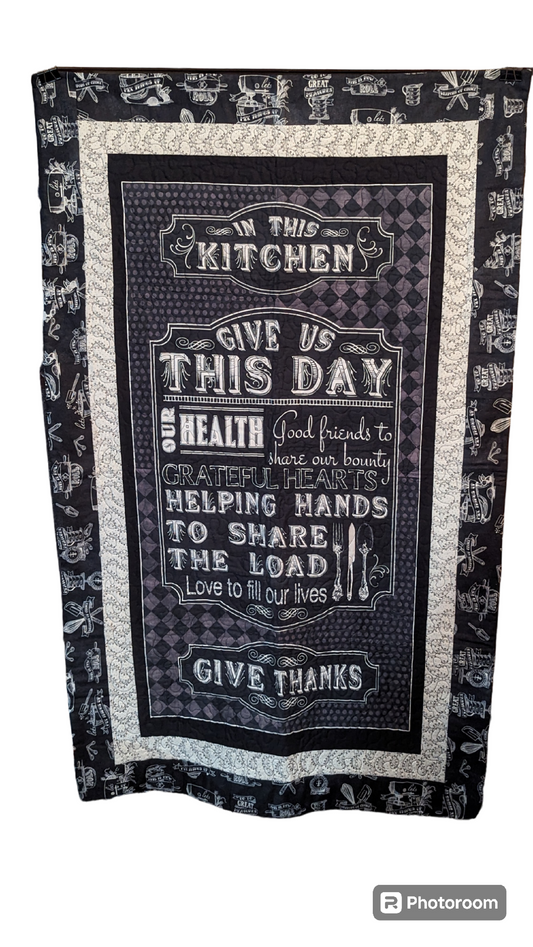 Kitchen Wall Hanging-Black & White-31" x 51"-Machine Quilted