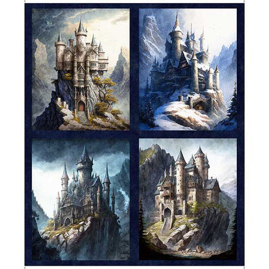 Wizard & Warriors Castles Panel-Navy B/G-Quilting Treasures