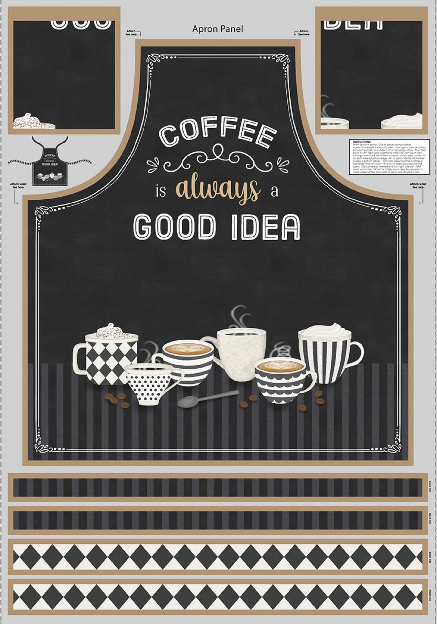 Coffee Life Apron Panel by Wilmington Prints