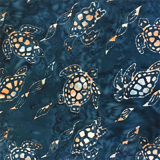 Batik Textiles-Ocean Breeze Col.-Number 5763-Turtles on Dark Blue