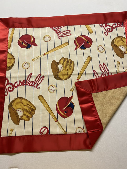 Baseball Lovey w/Red Satin Binding