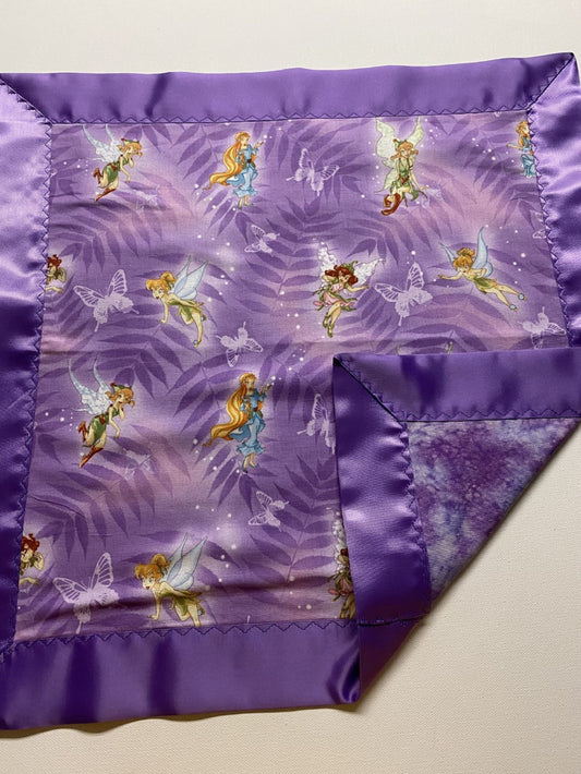 Fairies on Purple Background Lovey w/Purple Satin Binding