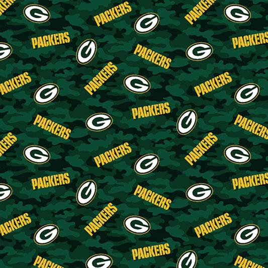 Green Bay Packers Tossed Logo-Green Camouflage B/G-BTY-Fabric Traditions