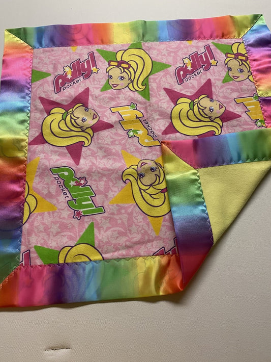 Polly Pocket Flannel Lovey w/Rainbow Satin Binding