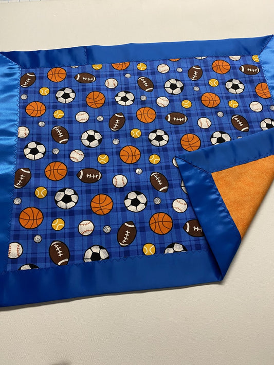 Sports Balls Lovey w/Blue Satin Binding