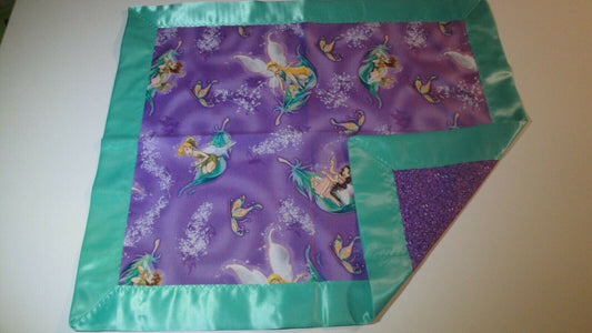 Fairies on Purple Backing Lovey w/Teal Satin Binding