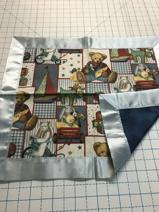 Boyd's Bear Patchwork Lovey w/Blue Satin Binding